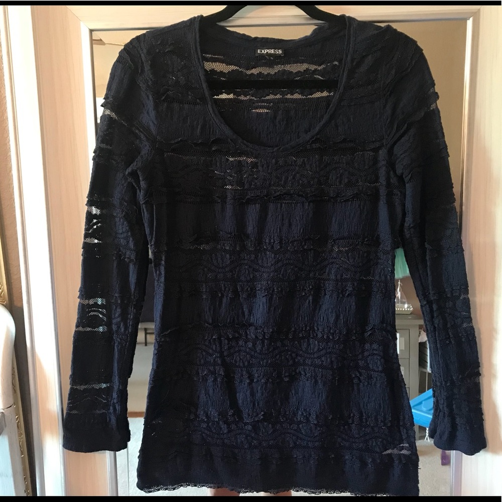 Express - Navy long sleeve lace blouse